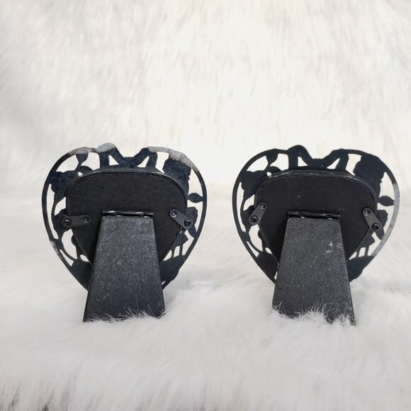 Vtg SET 2 Ornate Victorian Heart Photo 2x3" Picture Frame 4" Pewter Silver Metal - Picture 6 of 8